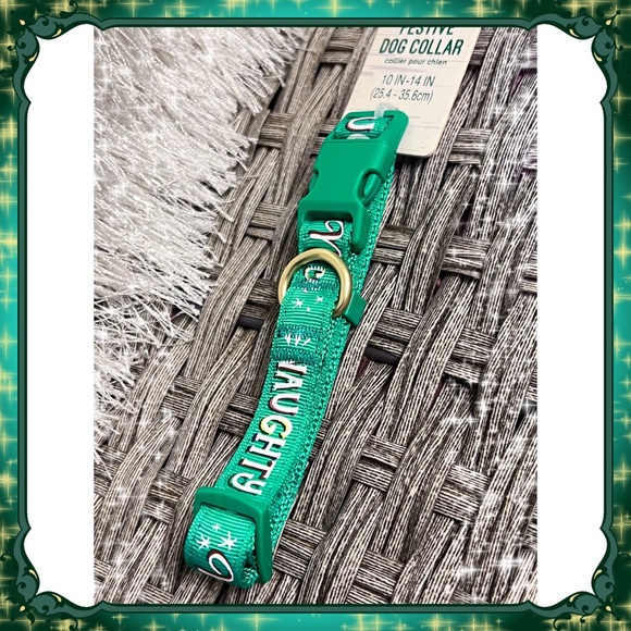 S Petsmart Winter Green Holiday Dog Collar Naughty Nice Gold Cat Christmas SMALL - Picture 1 of 8